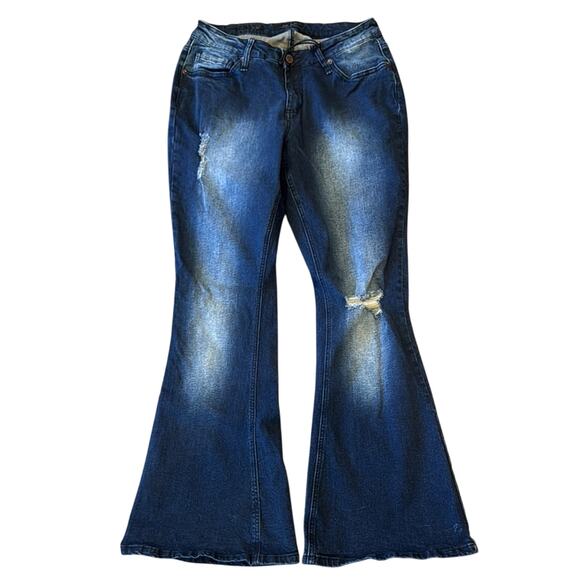 Poetic Justice Corrine High Rise Flare Stretch Distressed Jeans Size 14R - Picture 2 of 6